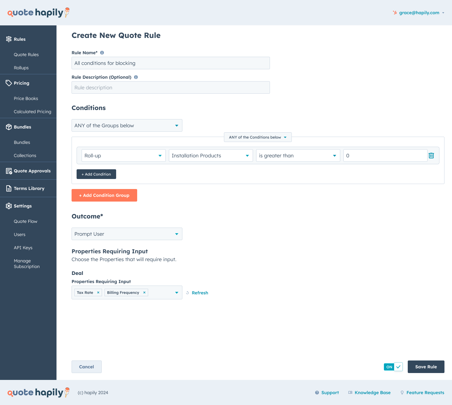 Capture Crucial Info Before the Quote: Using Prompt User Rules in Quotivity